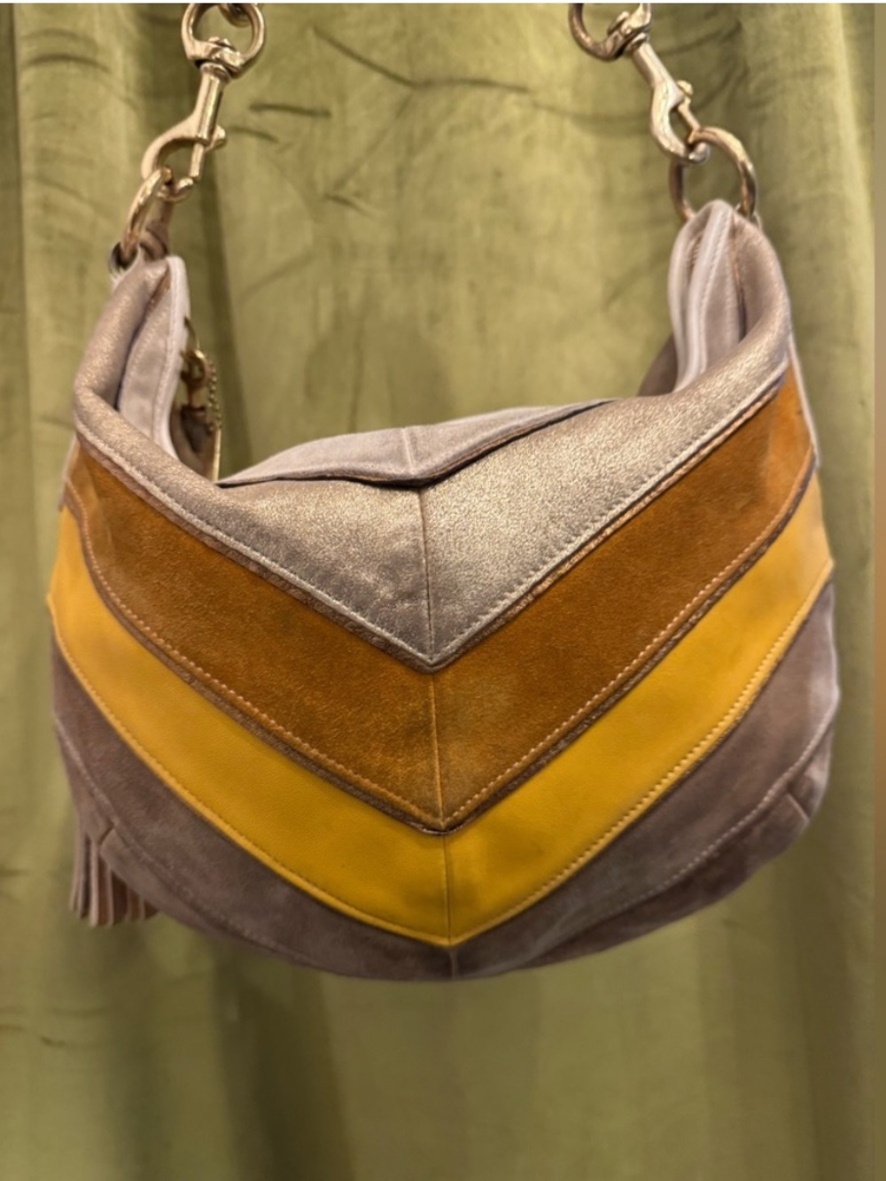 Coach 2004 Chevron Gold, Yellow, & Metallic Hobo Bag RARE Style No. 3664 - Picture 4 of 10